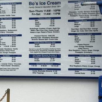 Bo’s Ice Cream menu 1